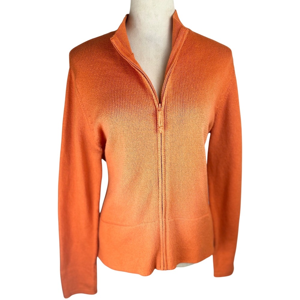 Eileen Fisher Terracotta Italian Yarn Cotton Full Zip Mock Neck Cardigan‎ Size L